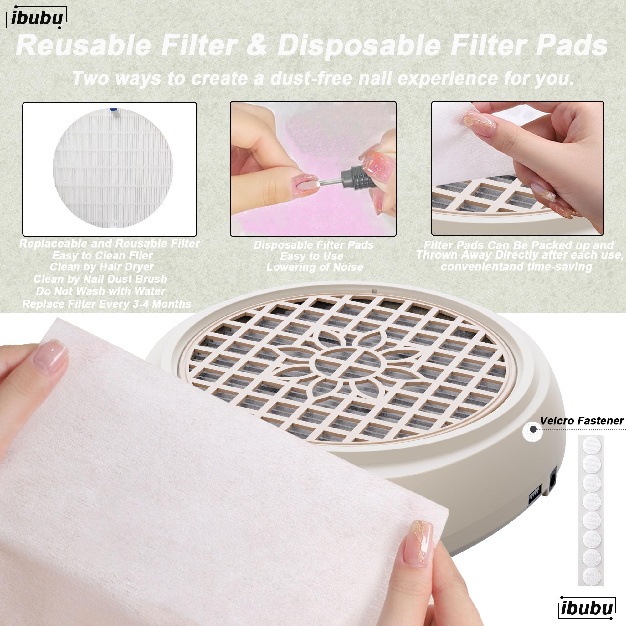 ibubu Aggiornamento Piccolo Nail Dust Collector Potente Unghie Aspiratore di Polveri Aspirapolvere Ventilatore Nail Tech Nail Salon Estrattore di Polvere Acrilico Con Filtro Riutilizzabile E 10pcs