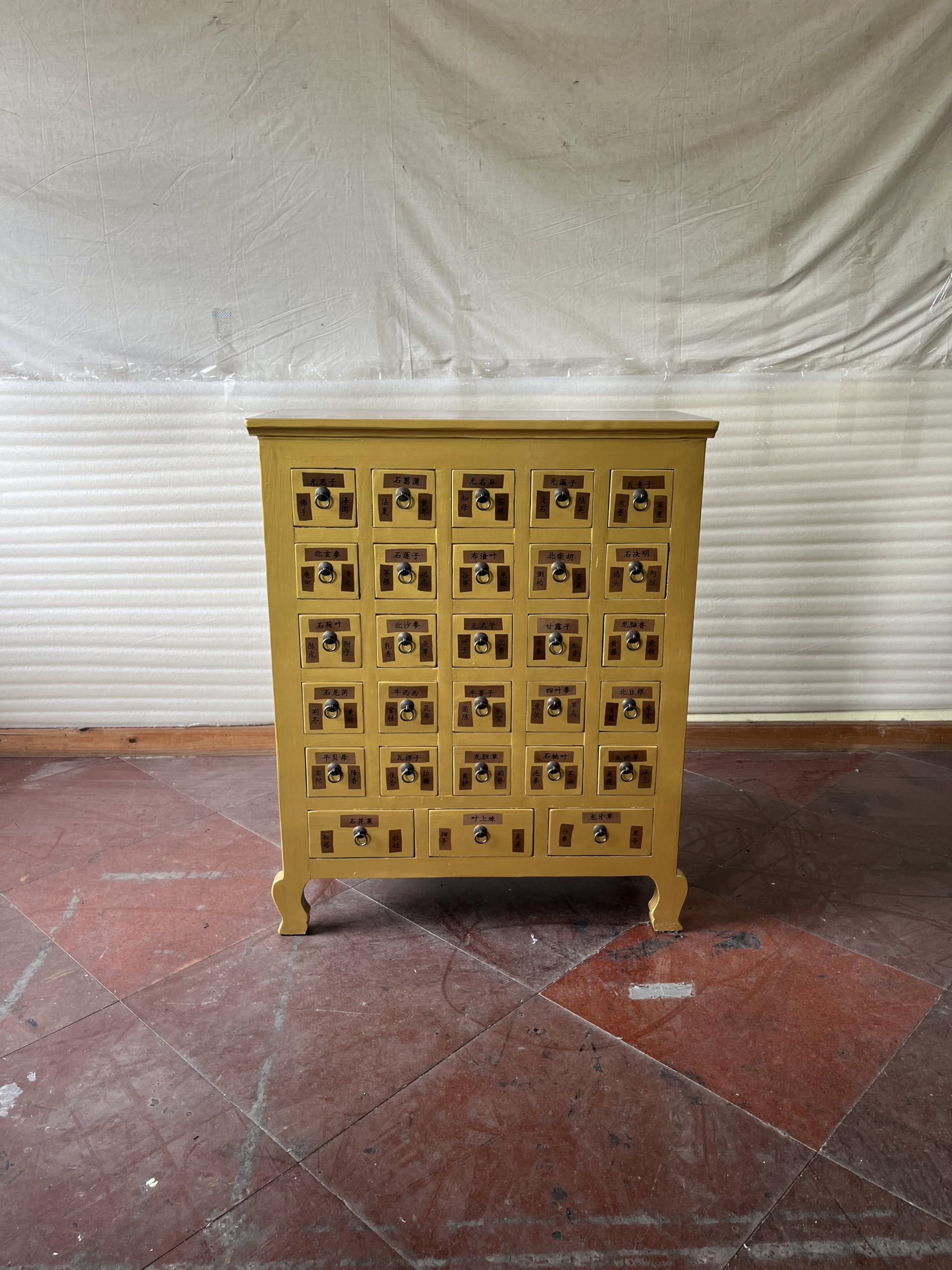 Kunibert Armoire à pharmacie antique avec 28 tiroirs Largeur 92 x Hauteur 114 cm Doré
