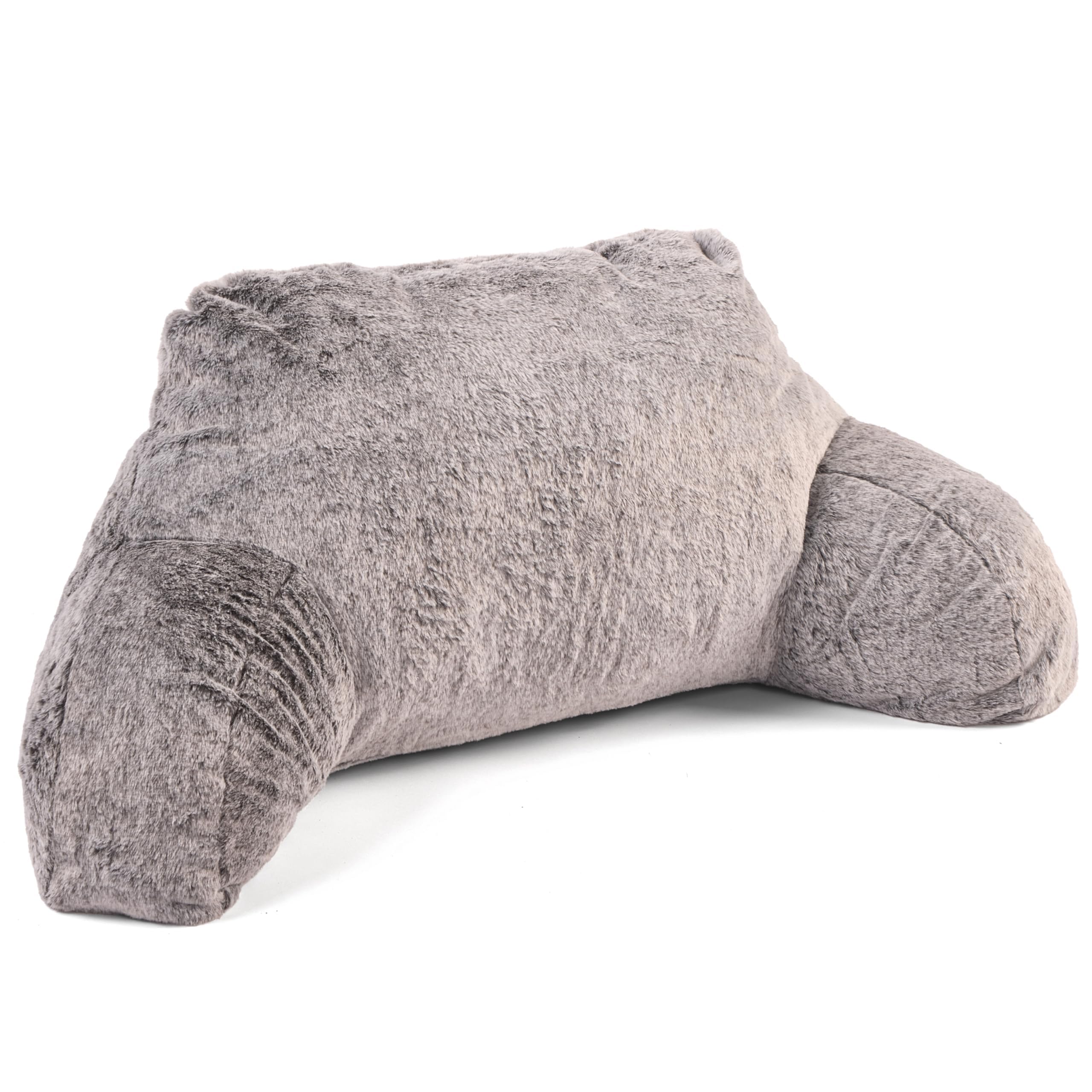 Downland Huggleland Reading Pillow with Arms - Soft Teddy Fleece Cuddle Cushion for Adults, Backrest Support Pillow for Bed, Chair & Armchair Reading Cushion (Steel Grey) - 45H x 39D x 89W cm