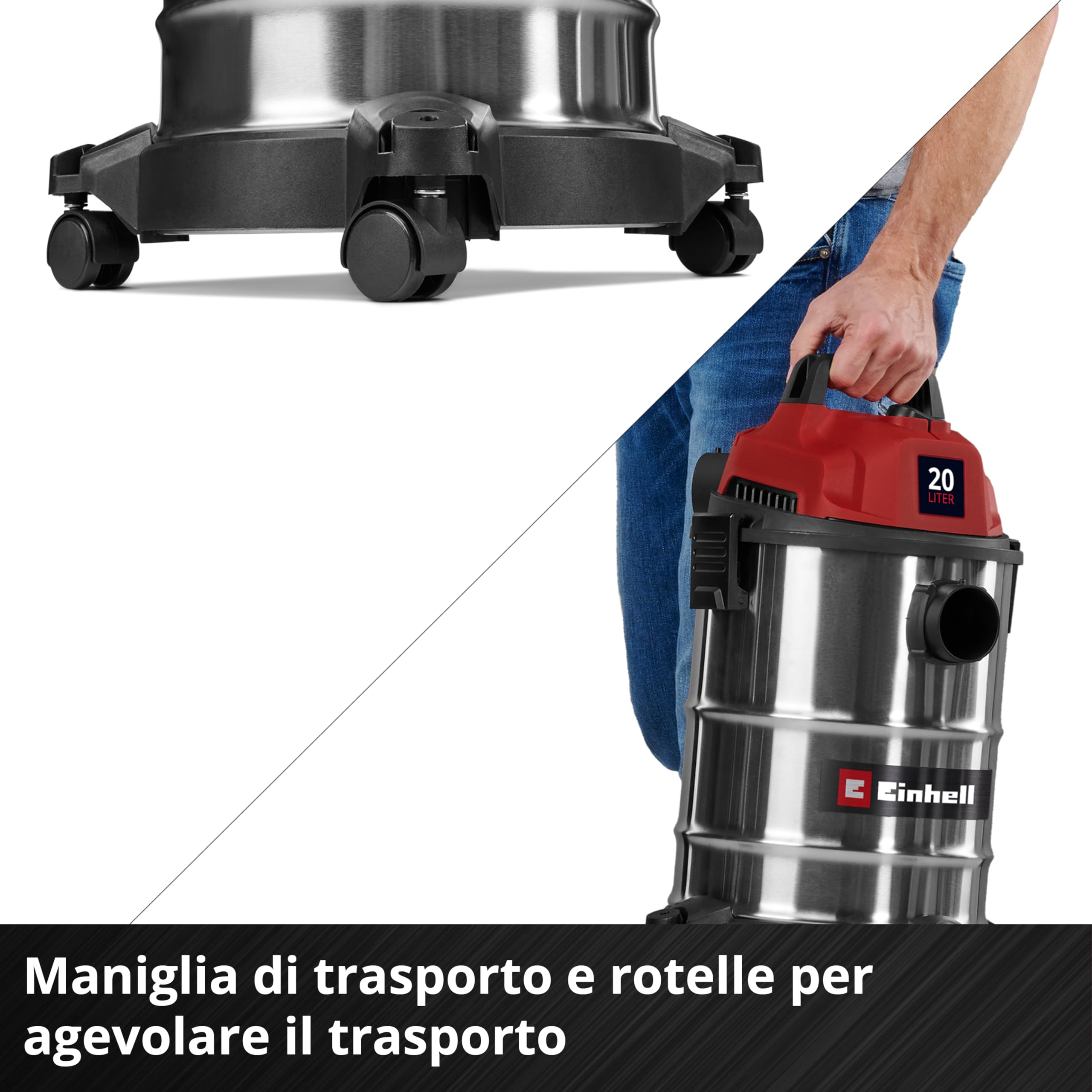 Einhell Aspiratore a secco e umido TC-VC 2045 S 900 W 180 mbar 20 l acciaio inox