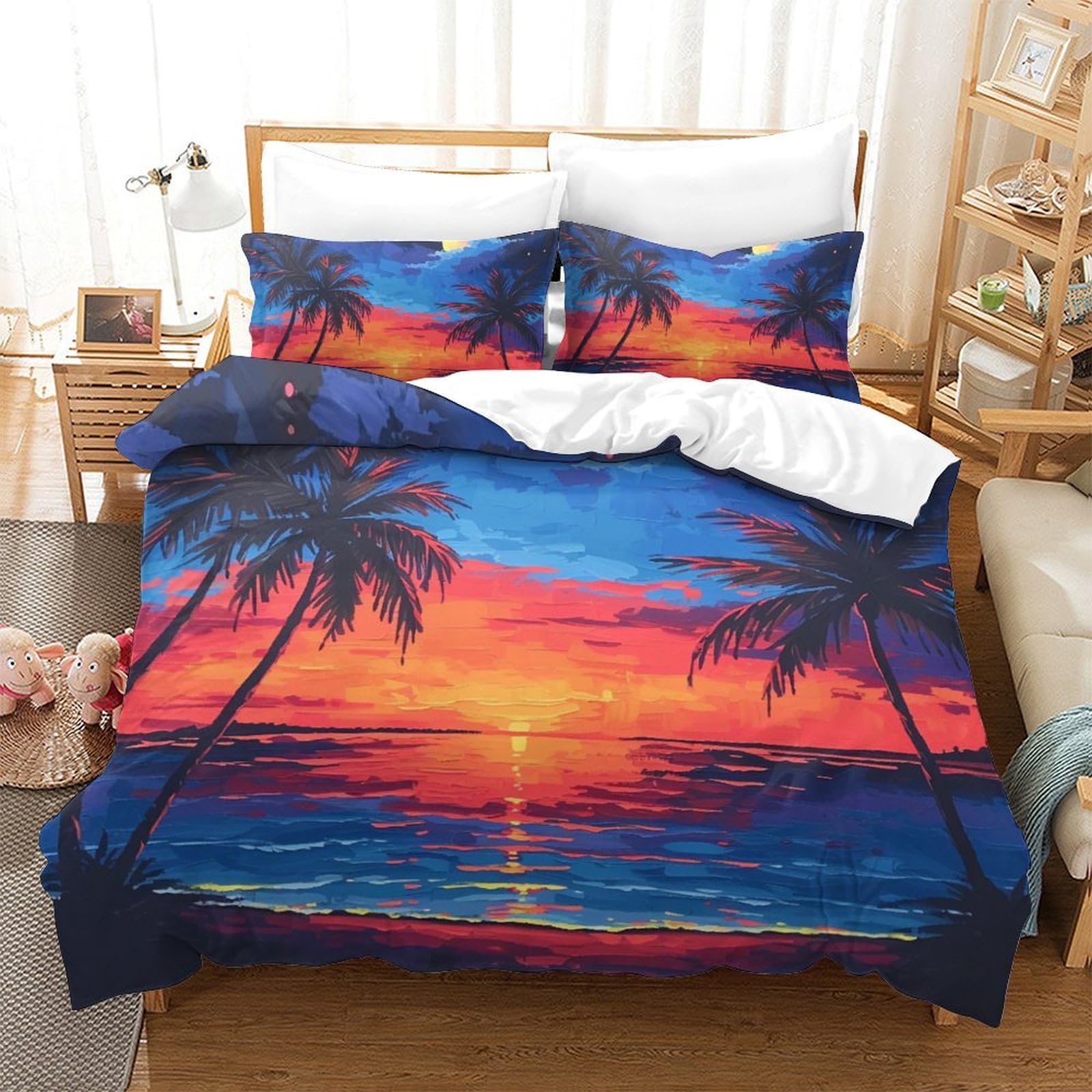 Parure de lit fille de plage en microfibres 200x200 cm avec 2 taies d'oreiller