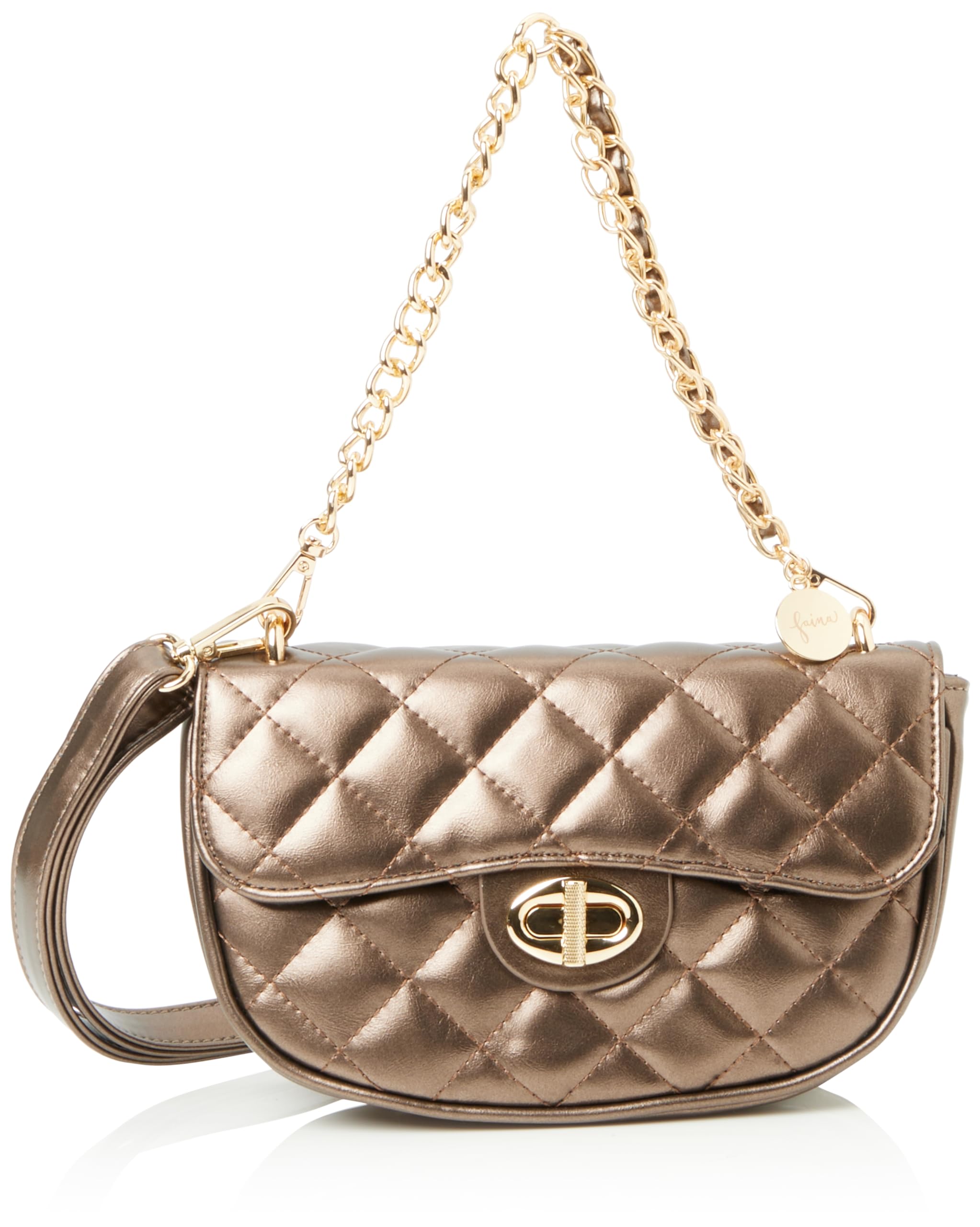 NAEMI Women's Shoulder Bag in Metallic Look, Dark Gold, One Size