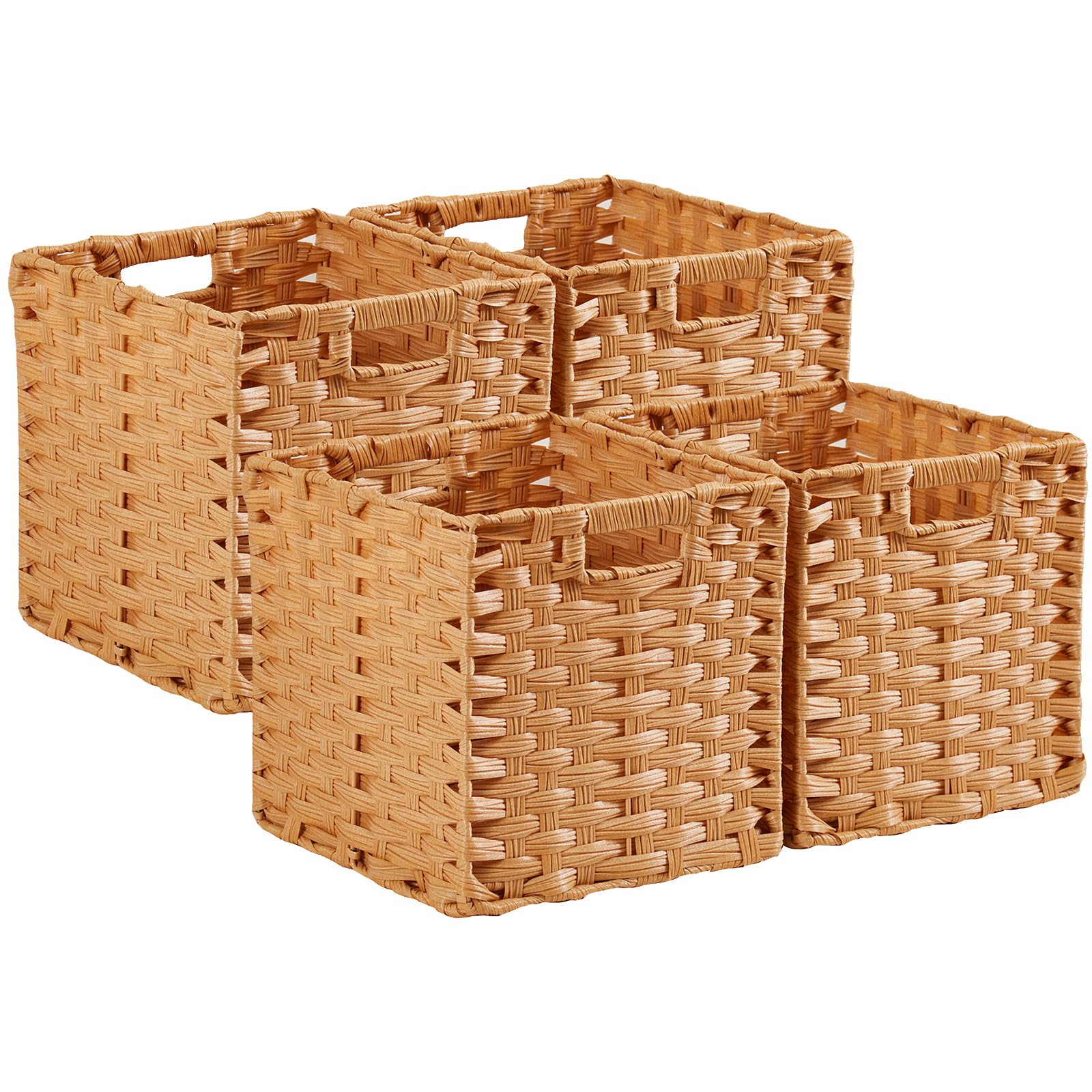Pudełko do przechowywania w kształcie kostki, 31 x 31 x 31 cm, sztuczne rattanowe pudełka na zabawki, ubrania, półkę, do pokoju dziecięcego, szafy, wodoodporne, niepleśniejące (beżowe, 4 szt