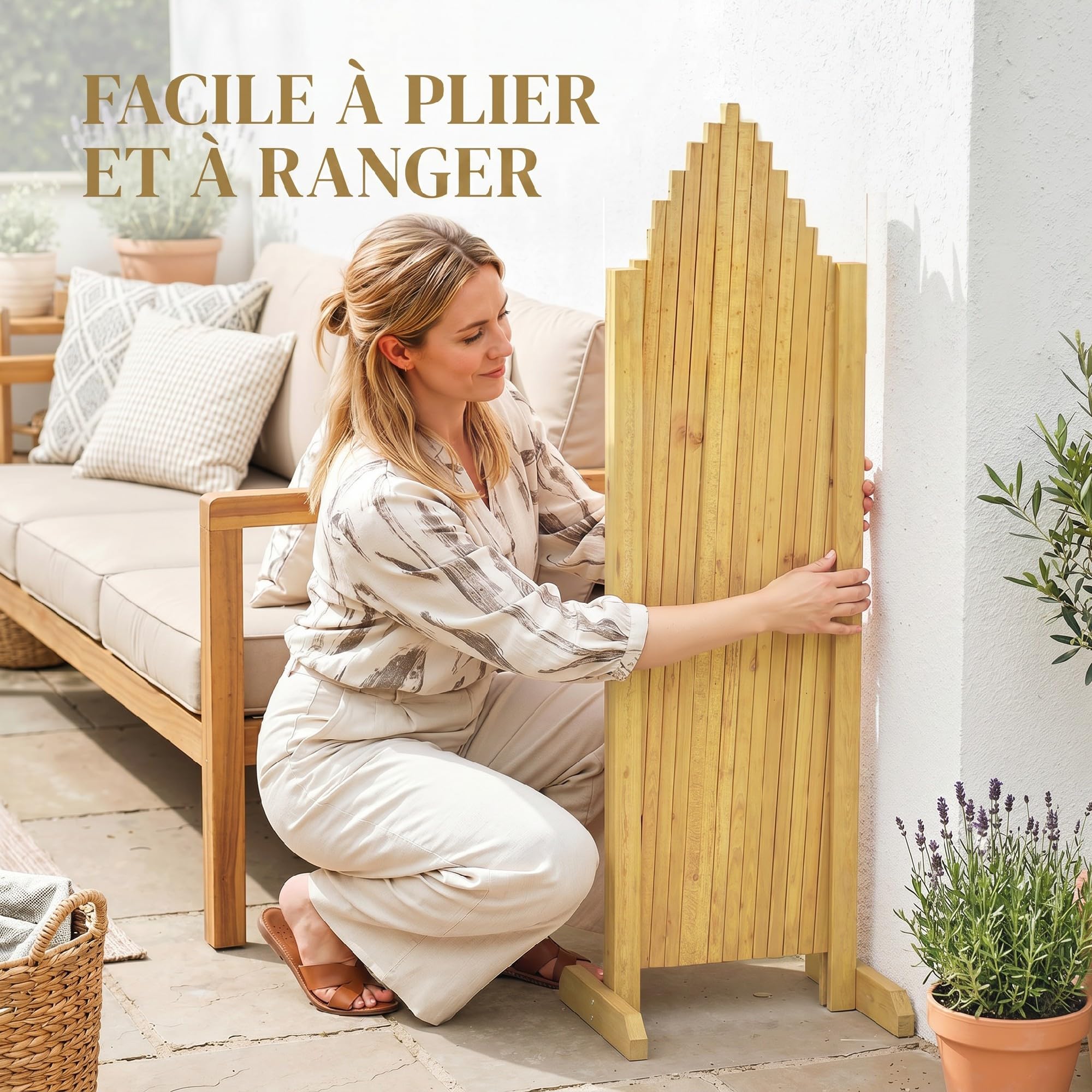 Outsunny Lot 2 Barrieres Extensibles Base Stable Clôture 180 cm Naturel | en Bois de Sapin, Clôture de Jardin, pour Balcon, Intérieur Extérieur