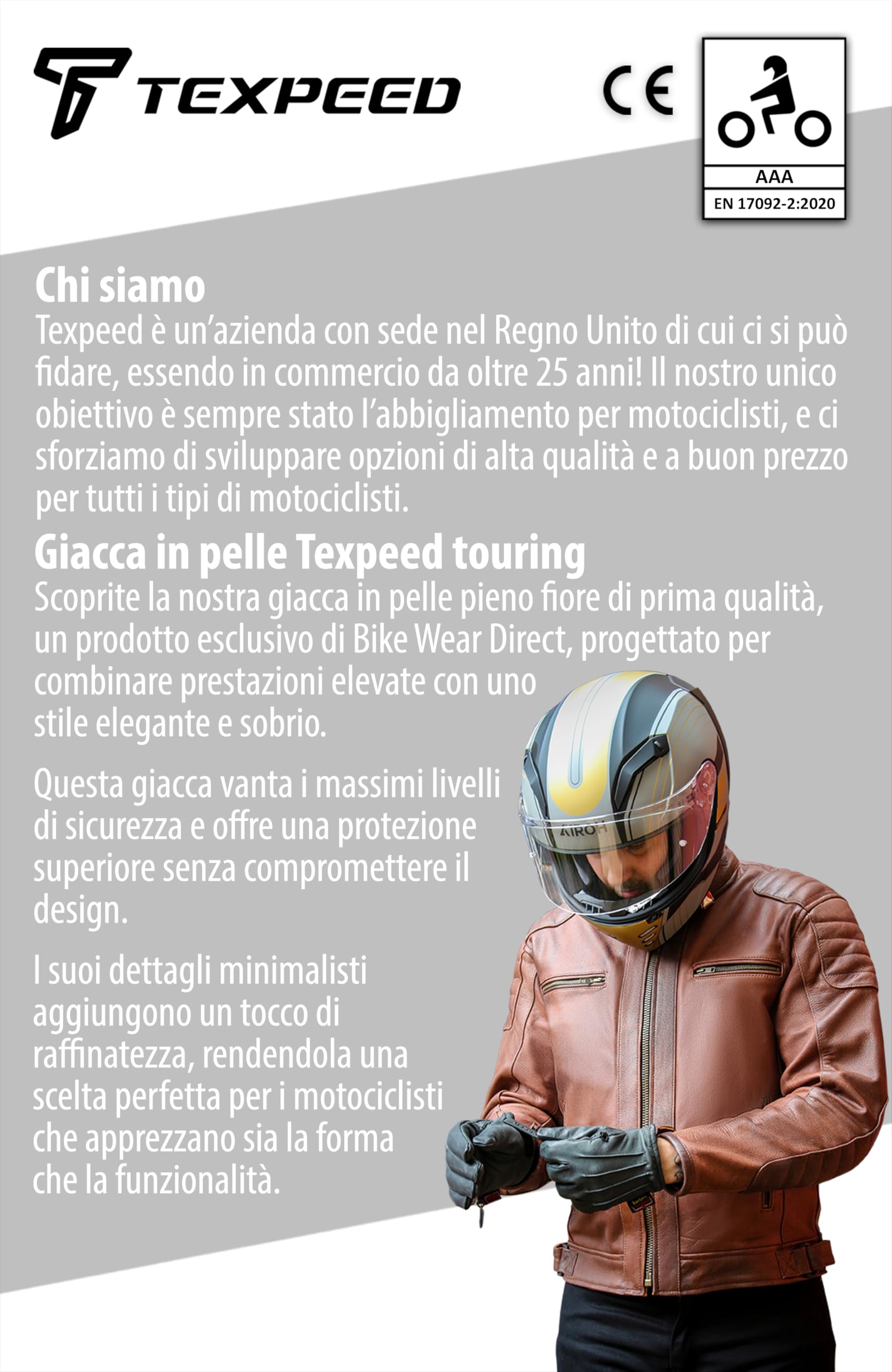 Giacca Moto In Pelle Texpeed Uomo Con Protezioni CE - Touring Invernale Ed Estiva, Nero - Foto 4