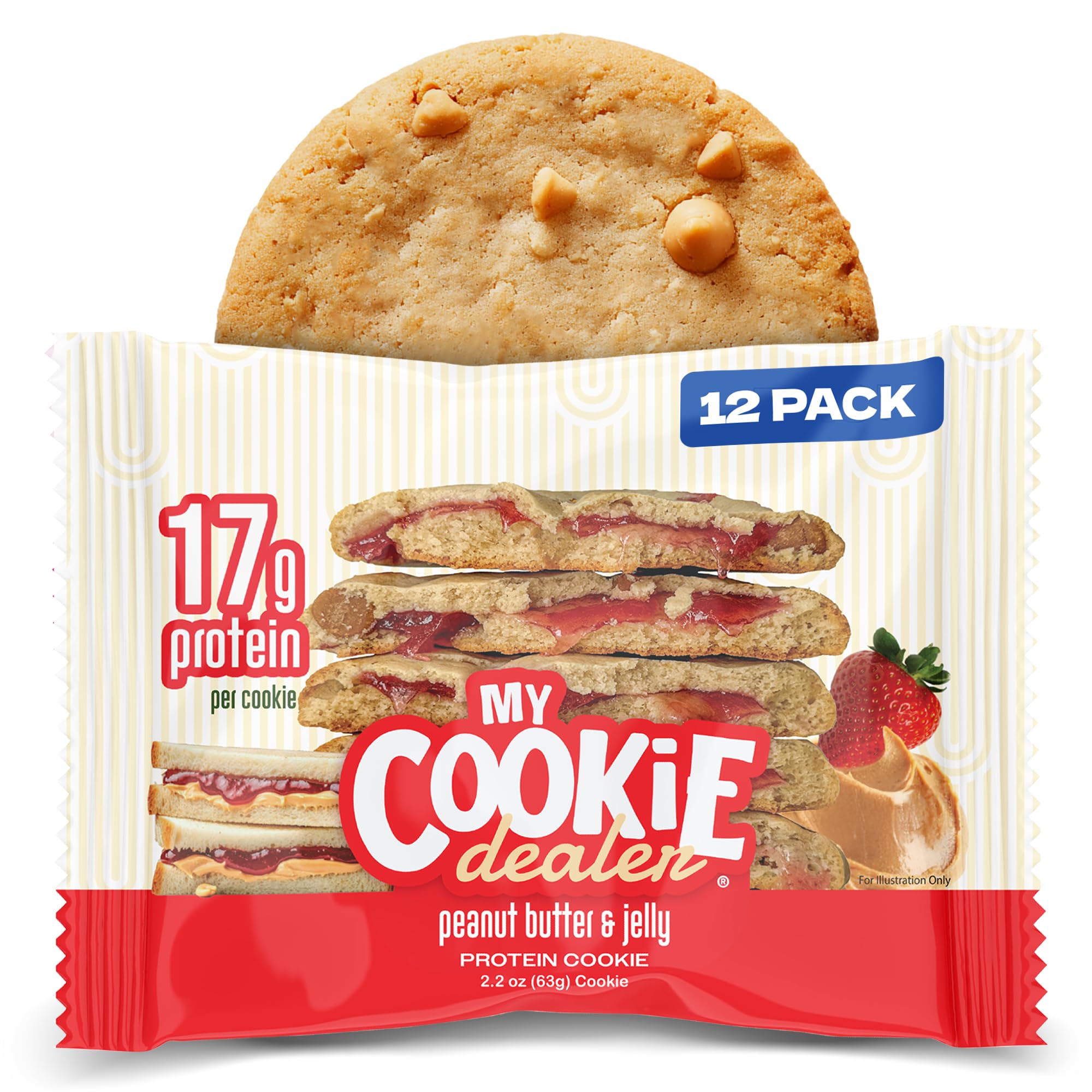My Cookie Dealer Protein Cookies, Peanut Butter & Jelly (2.2oz, Pack of 12) - 17g Protein per Cookie - Individually Wrapped Workout Snacks for On-The-Go Travel
