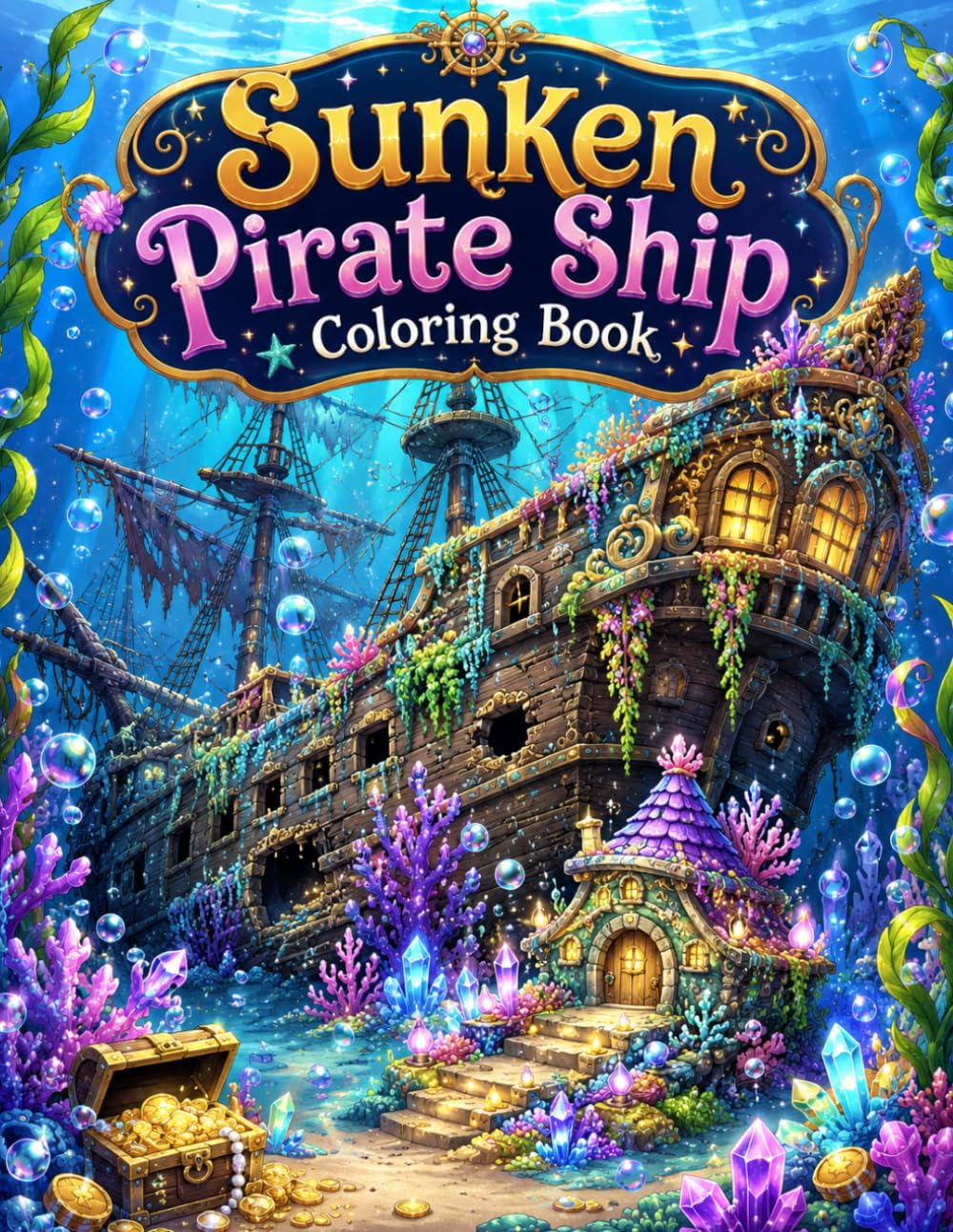 Sunken Pirate Ship Coloring Book: Shipwrecks, Hidden Treasure Chests, Lost Pirate Relics, Coral Reefs, Underwater Ruins & Ocean Adventure Scenes for ... — Relaxing Pirate Treasure Coloring Book