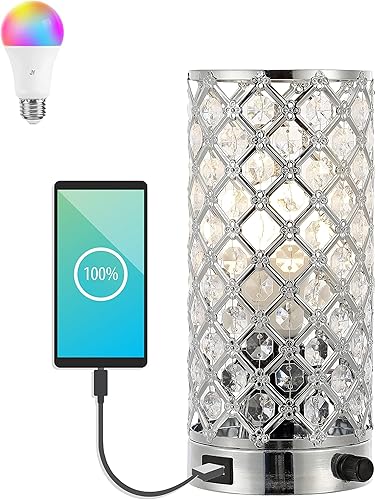 JONATHAN Y JYL1128A Lucie - Lámpara de mesa LED moderna de hierro y acrílico de 9.5 pulgadas con puerto de carga USB y bombilla inteligente