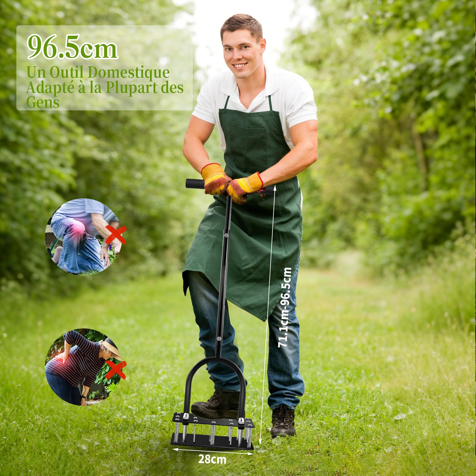 Scarificateur Gazon 96 cm, Aérateur Gazon avec 15 Pointes en Fer, Ne Colle Pas à La Terre, Scarificateur Pelouse pour Pelouse, Cour et Jardin