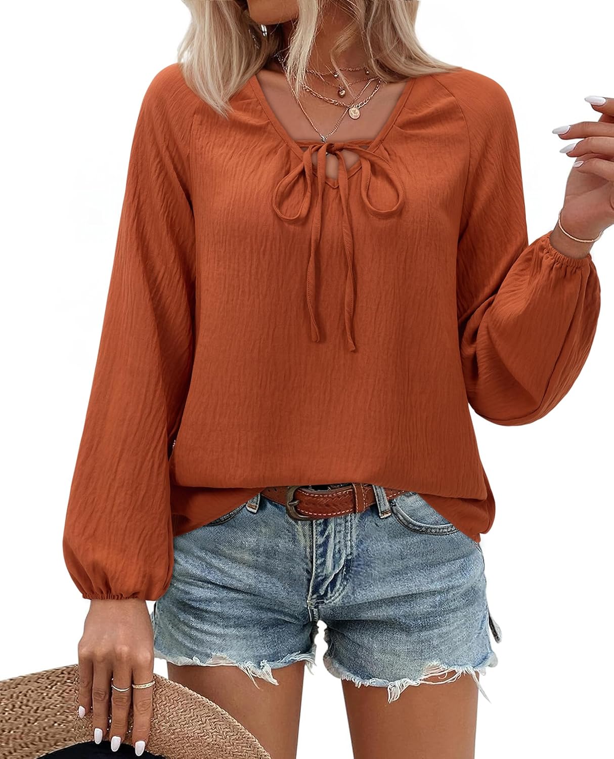siliteelon Spring Tops for Women Long Sleeve Bow Tie Lantern Blouse Dressy Casual Boho Summer Clothes Trendy 2026