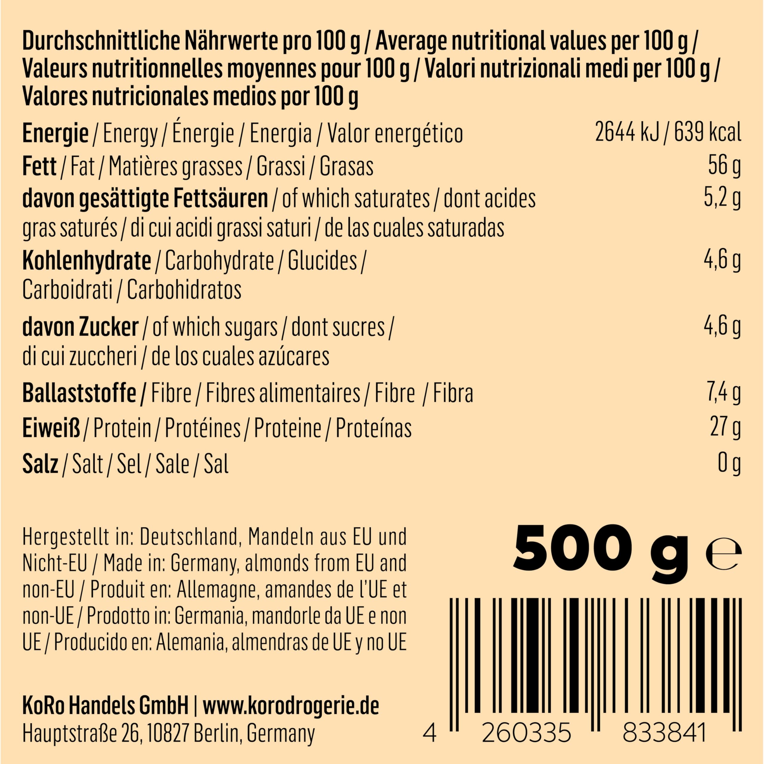 KoRo - Crema de almendras blanco 500 g - Crema de frutos secos vegano de 100% almendras sin aditivos