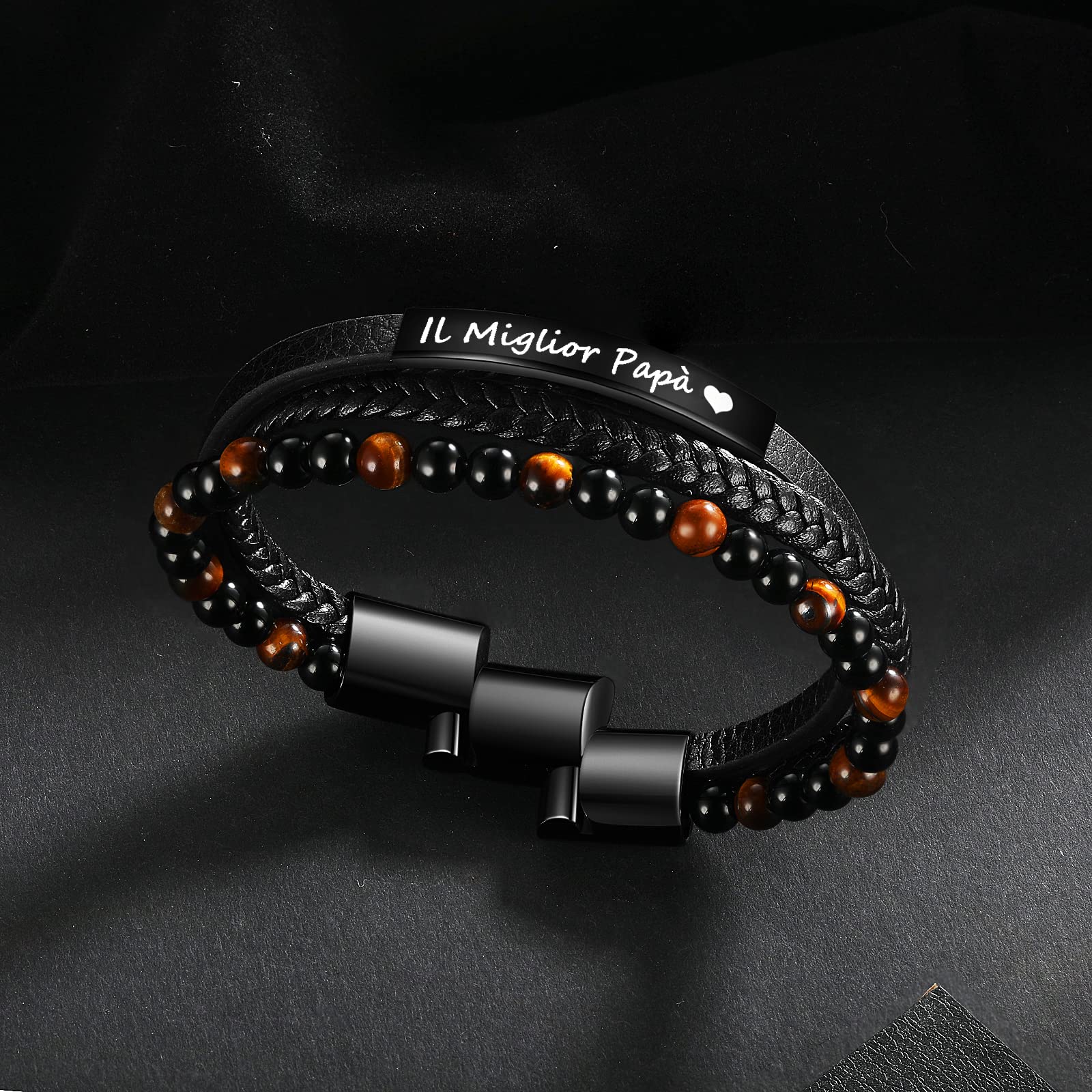 Jbniuay Regalo festa del papà Regalo Papà Bracciale Uomo DAD - Braccialetto uomo in Pelle con incisione “Il Miglior Papà” - Idee Regalo Papà Festa del Papà