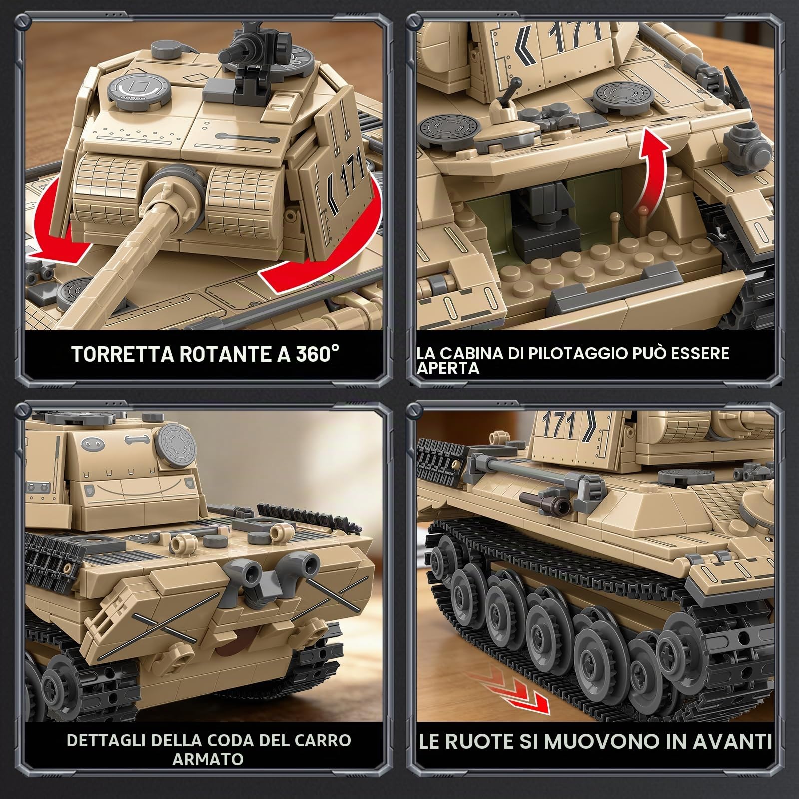 TYCOLE Leopard Serbatoio Militare Costruzioni Set 937 Pezzi WW2 Carro Armato Modello Collezione Regalo Compleanno Natale Bambini 8 Anni Bambini Bambine Adulti