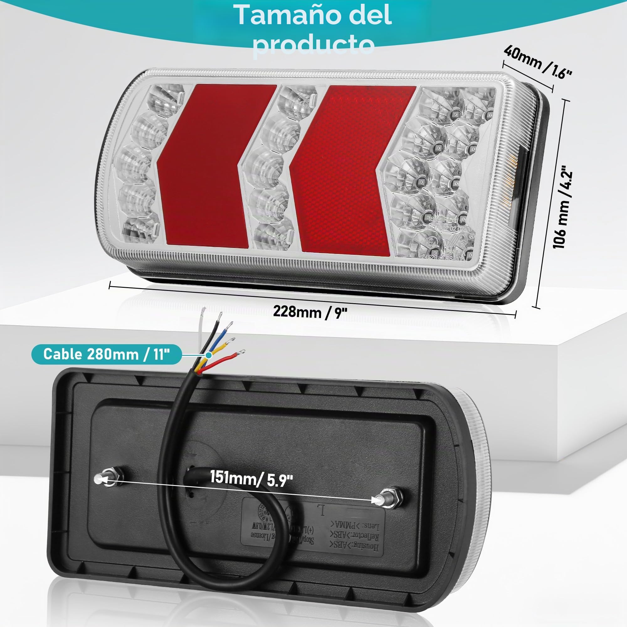 Pilotos Traseras Led Remolque Homologado 12V 24V Luces Traseros Faros Led Remolque de Caravana y Camion, Luz de Antinieblas/Intermitentes/Matrícula/Marcha-Atras con Reflector ECE IP67