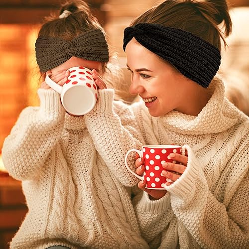 Miniatura 6 de Whaline 5 diademas de punto, calentadores de orejas para mujeres y niñas, Gris y marrón grisáceo y marrón