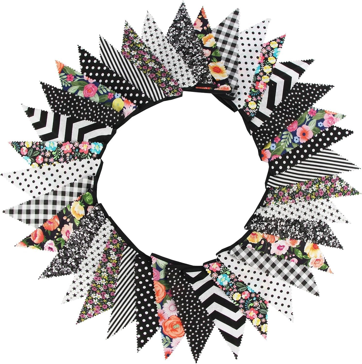 Daaxing 36Pcs Large Fabric Bunting Banner, 33 Feet Garden Bunting Floral Bunting Cotton Vintage, For Wedding Baby Shower Garden Birthday Parties Home Decoration (Black)
