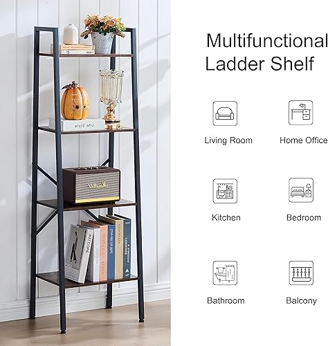 Miniatura 9 de Hoctieon - Estantería de escalera industrial de 4 niveles, estante de escalera estrecho, estantería alta de pie, estante de escalera abierta