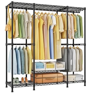 Ulif E3 Heavy Duty Garment Rack 4 Tiers Freestanding Closet Organizer System with 5 Shelves Metal Closet Organizer
