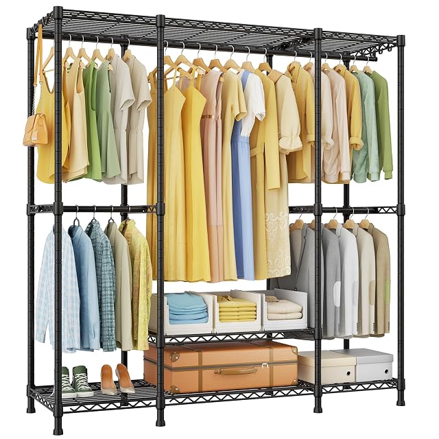 Ulif E3 Heavy Duty Garment Rack 4 Tiers Freestanding Closet Organizer System with 5 Shelves Metal Closet Organizer