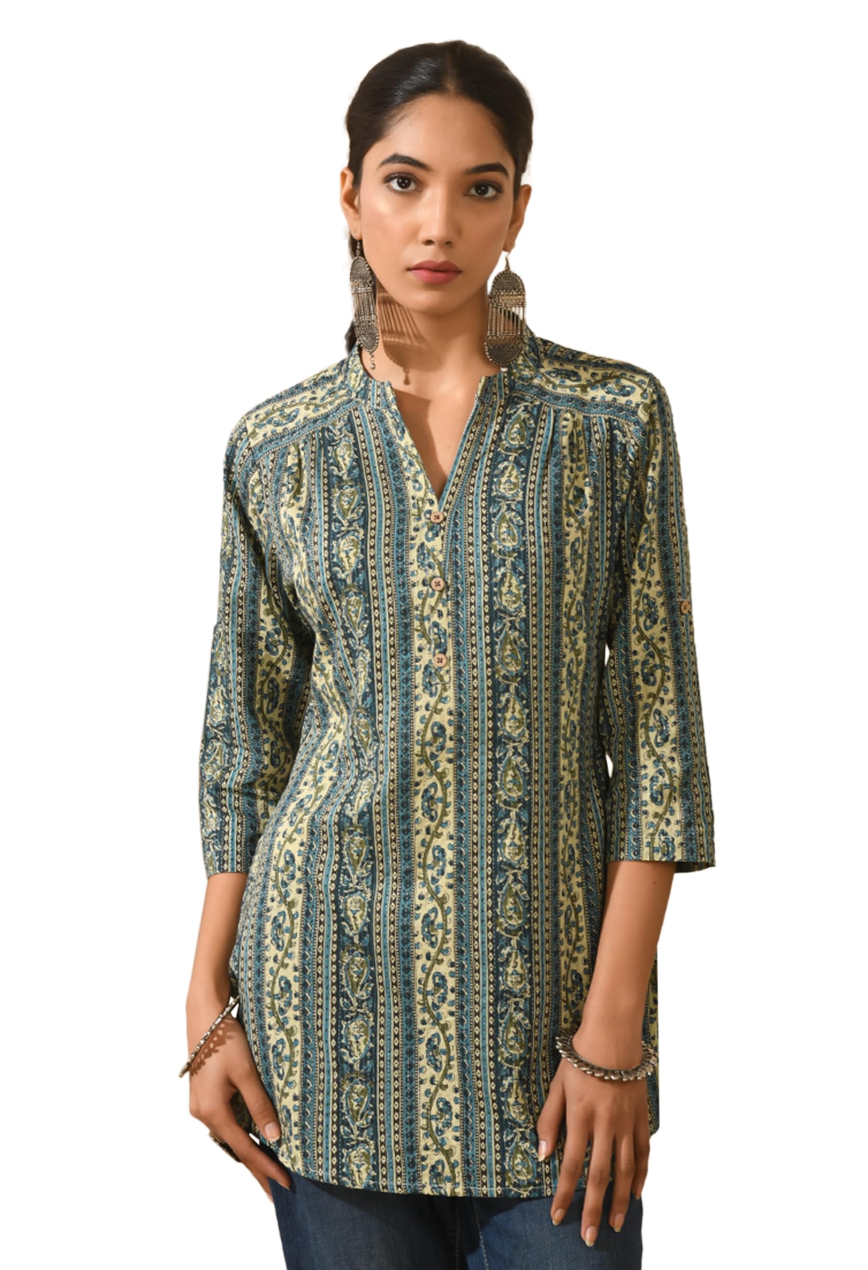 meesan Women's Casual Ethnic 3/4 Sleeve Printed Tunic-picture-33