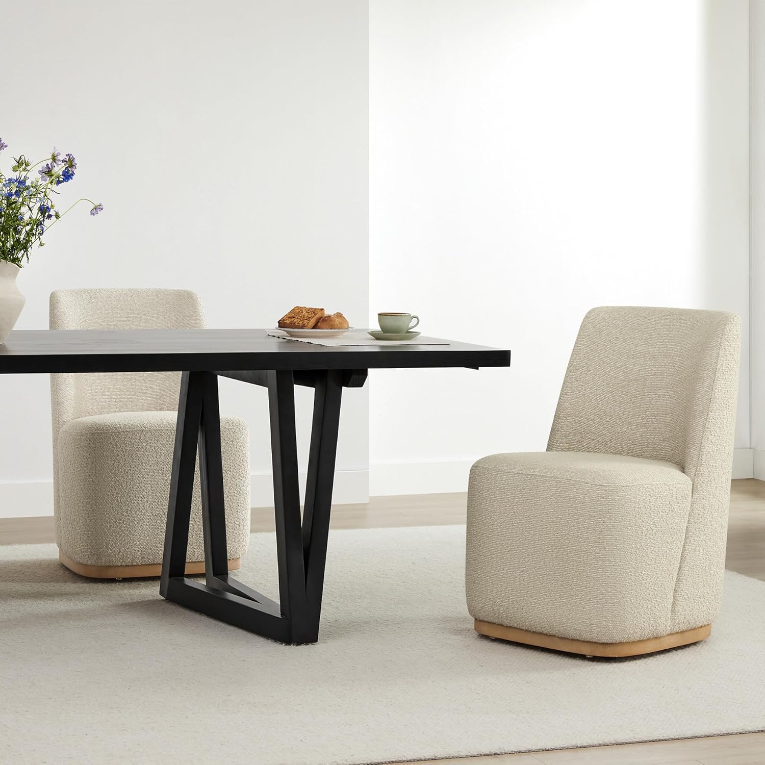 CHITA Upholstered Rolling Dining Chair on Casters Set of 2, FSC Certified Modern Fabric Dining Chair with Casters, Boucle Dining Chairs for Reading Room Waiting Room Kitchen Dining Room, Oatmeal - Image 6