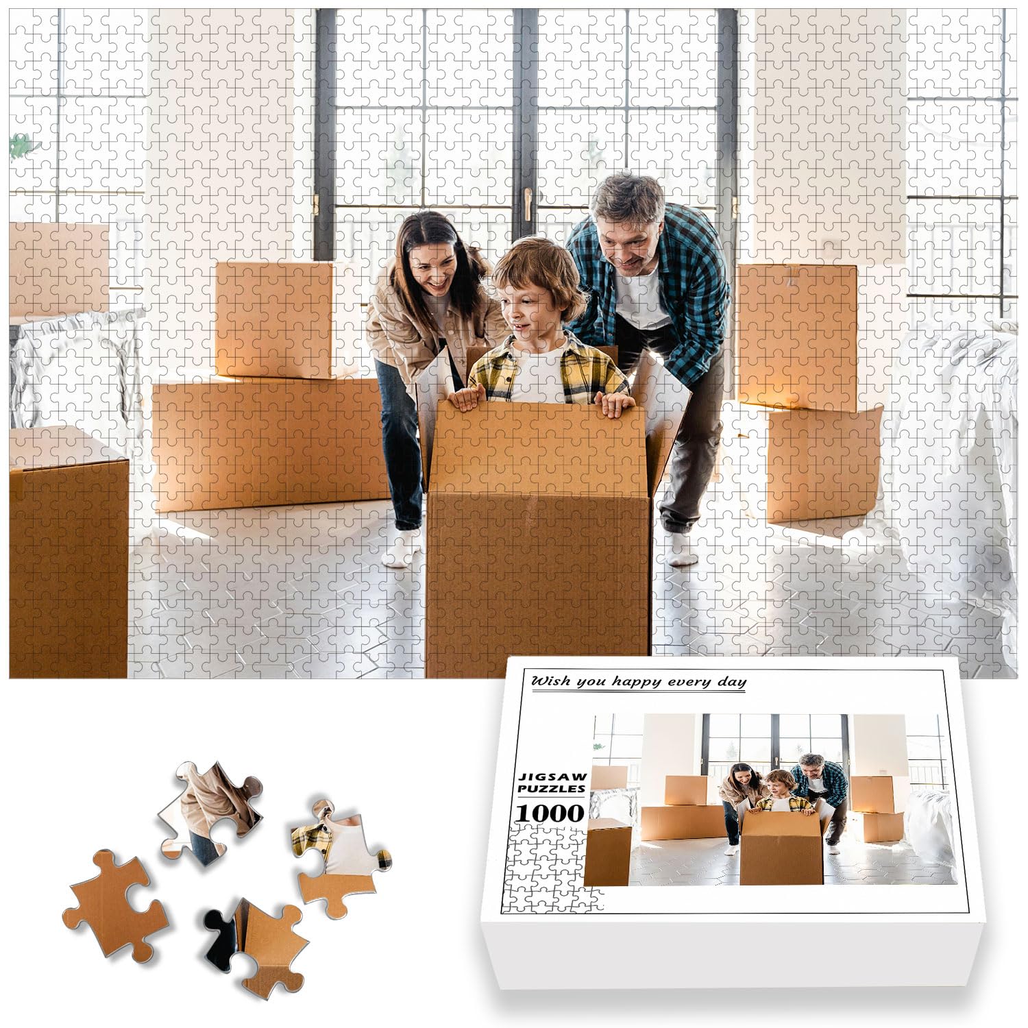GMDLSK Puzzle Personalizado con Foto,Puzzles de Madera Personalizables, 35/70/120/200/300/500/1000/1500/2000/3000 Piezas, Regalo para Familia, Boda, Graduación