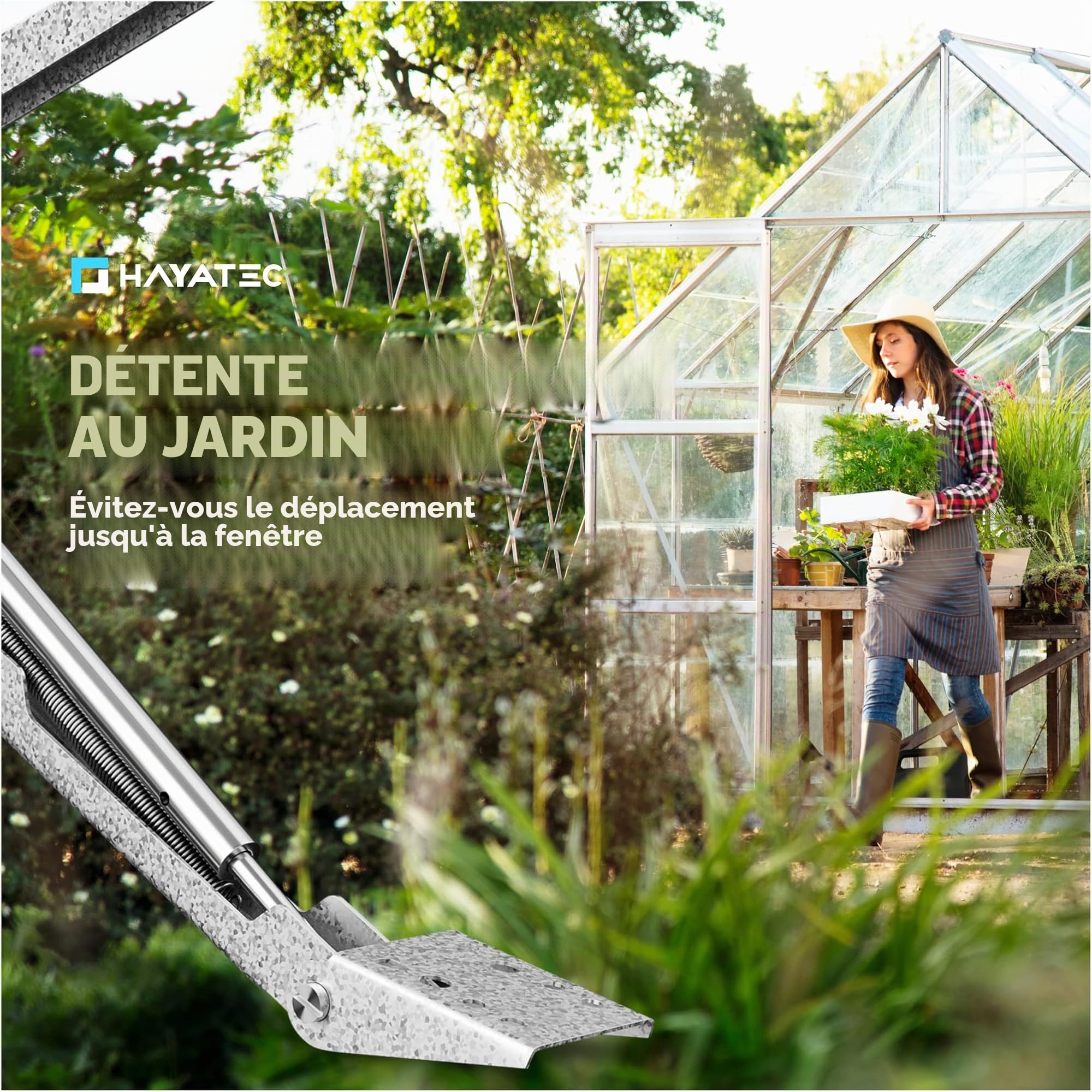 HAYATEC Système d'ouverture automatique pour serre Ouvre-fenêtre pour serre – Régulation de température, sans électricité, robuste et résistant aux intempéries – Capacité de levage de 7 kg, hauteur de
