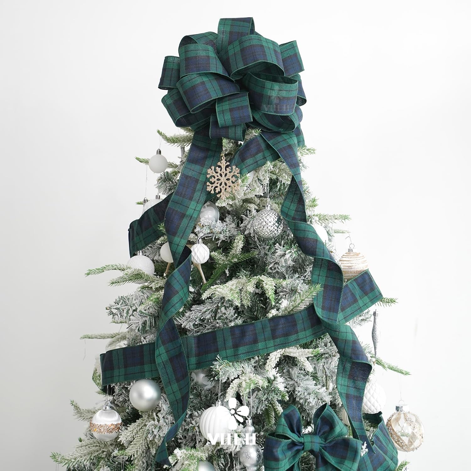 MEEDEE Blue and Green Plaid Ribbon 2.5 Inch Buffalo Plaid Wired Ribbon 2.5 Inch Navy and Green Plaid Christmas Ribbon 25 Yards Spool Black Watch Tartan Plaid Ribbon for Christmas Tree, Gift Wrapping