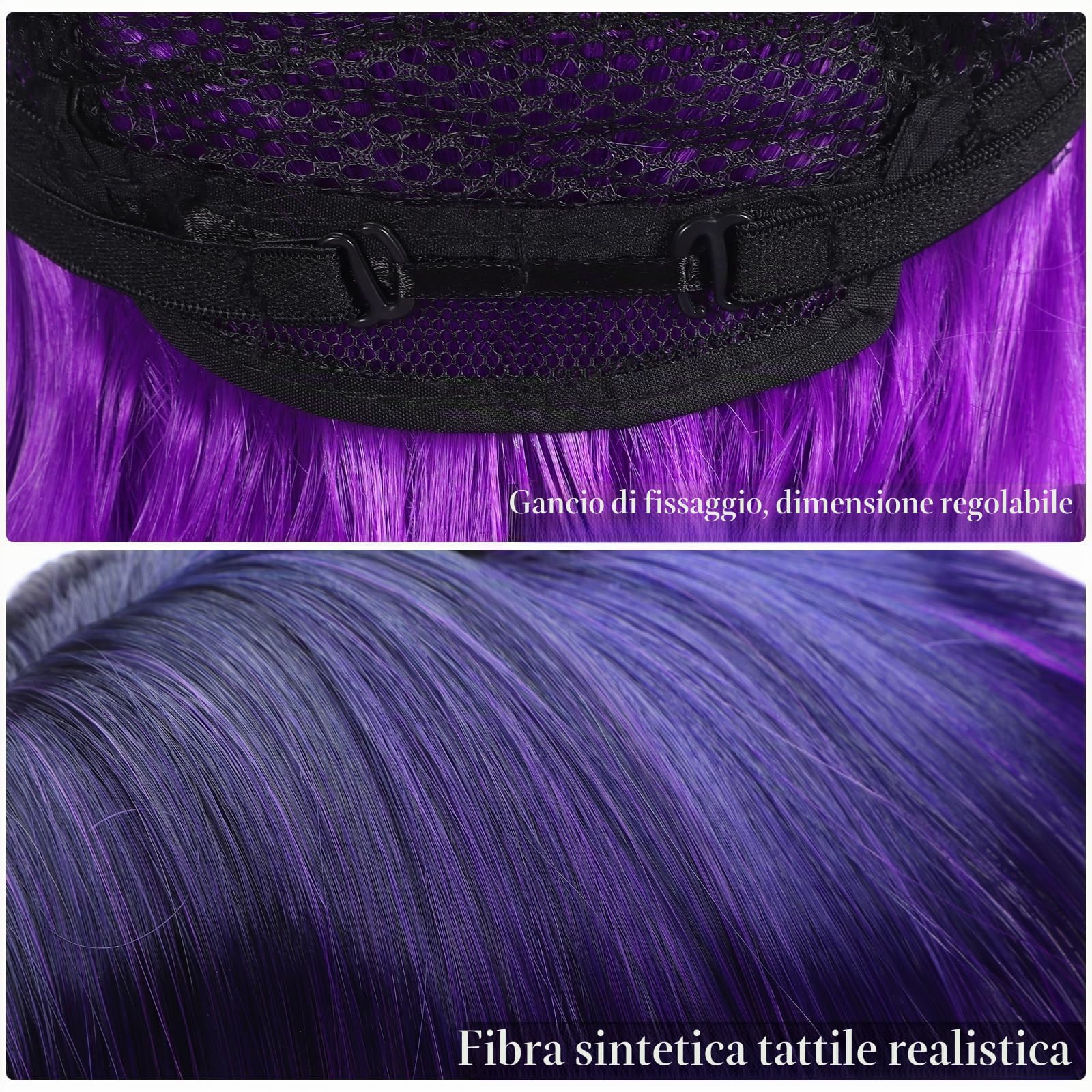 Lurrose Parrucche sintetiche colorate corte ad alta temperatura da donna in pizzo sfumato dritto Bob Cosplay parrucca capelli umani Cap viola