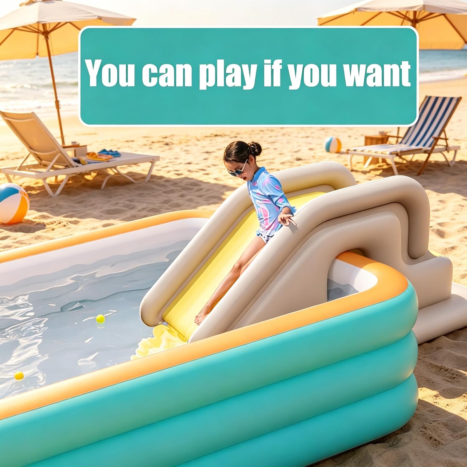 Generic Inflatable Water Slide Compact Inflatable Pool Slide with Electric Blower Water Slide for Pool Inflatable Slide for Backyard & Indoor Summer Play. (Blue)