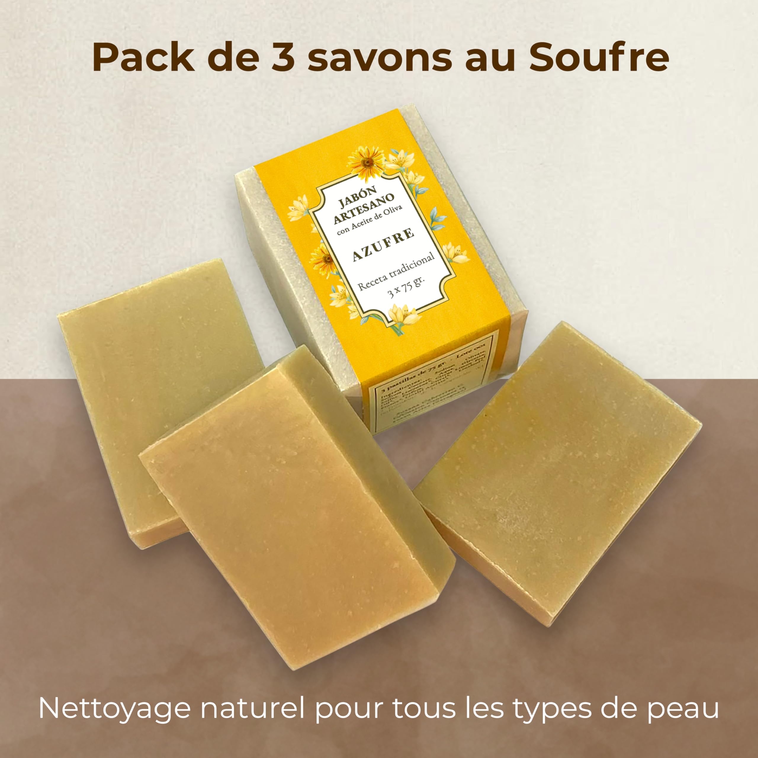 Savon au Soufre acné visage – Savon Visage femme et homme à l’Huile d’Olive 3 x 75g – Nettoyant Anti Acne, Points Noirs et Dermatite pour Peau Grasse & Mixte pour un usage quotidien