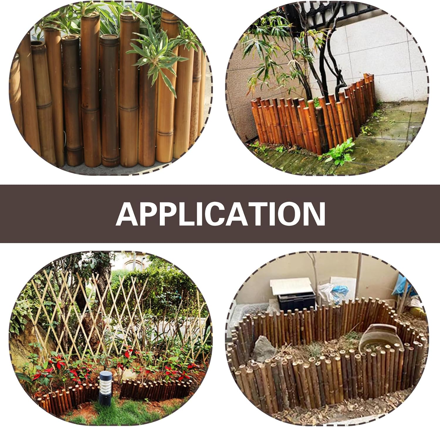 Bamboo Short Fence with Ground Spikes for Fixing, Outdoor Garden Lawn Edging Low Fence for Yard Flower Bed Patio Landscaping, Rustic Flexible Decorative Border, 39.37'' L x 5.9''/7.87'' H (Brown)