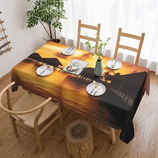 Rectangle Tablecloth 54 x 72 Inch, Tahiti Resort Sunset Peel Table Cloth Stain and Wrinkle Resistant Tablecloths, Wipeable Washable Decorative Table Cover for Dining Tables, Buffet Parties