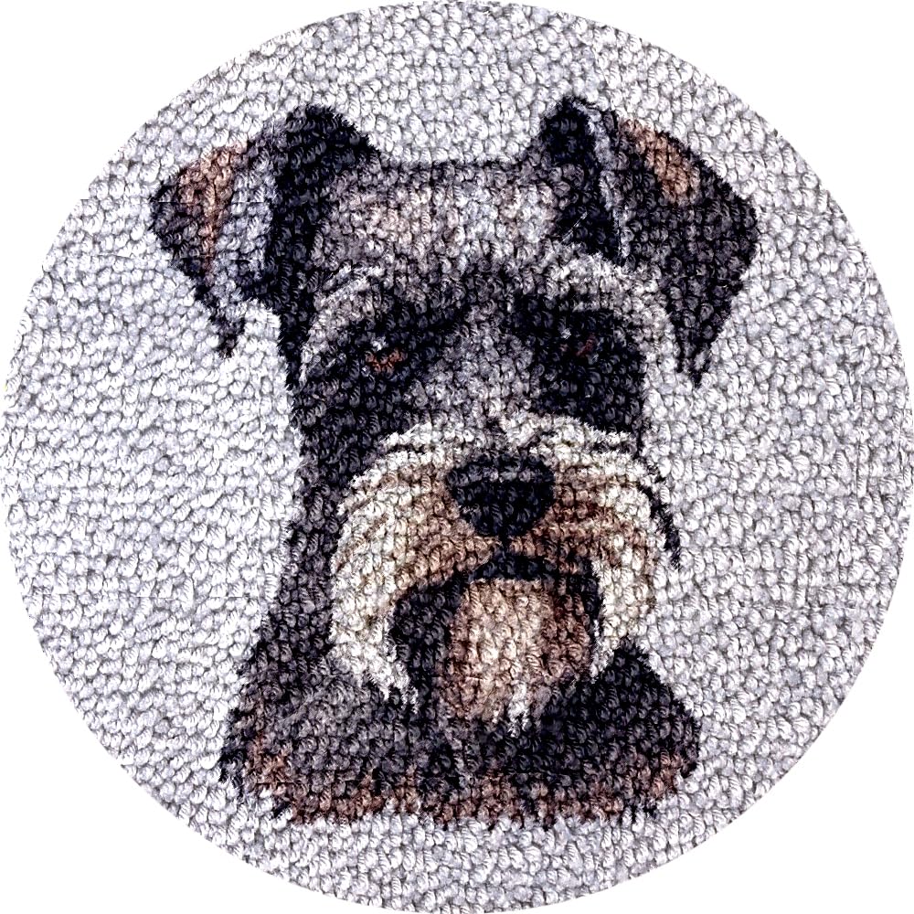 Schnauzer DIY Latch Hook Kits Rug Color Printed Round Shape Crochet Yarn Embroidery Needlework Hook and Latch Kit Carpet Cushion Home Christmas Decoration 50x50cm(4)