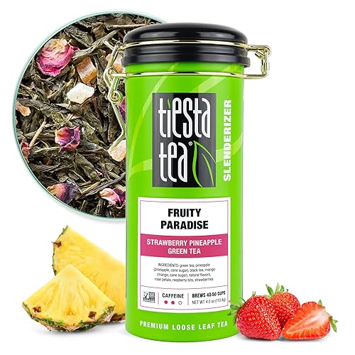 Tiesta Tea Fruity Paradise Té verde de hojas sueltas de fresa y piña cafeína media té caliente y helado bolsa de 4 onzas 50 tazas Té verde de hoja