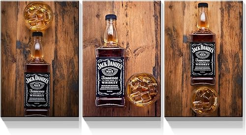 Denozer - 3 piezas de lienzo para pared, diseño vintage de whisky, decoración de pared occidental para cocina, bar, pub - Impresión en lienzo giclée