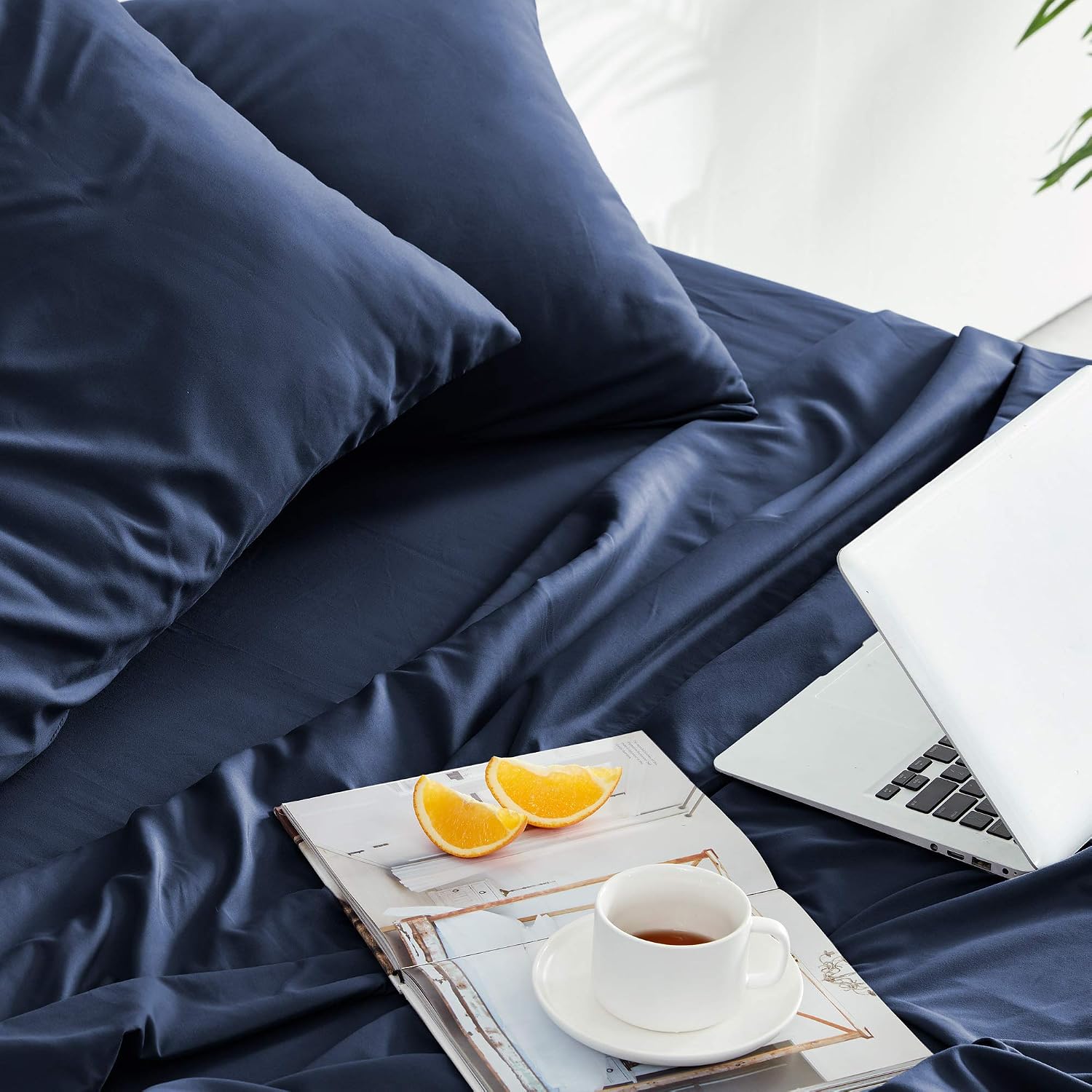 SLEEP ZONE Extra Deep Pocket King Sheet Set 4 Piece - Super Soft Brushed Microfiber Bedding Sheets Set Fits Deep Mattress Upto 21 inches (Navy, King)