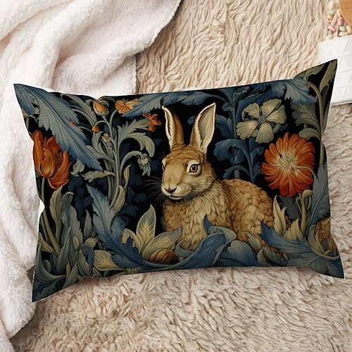 ArogGeld Forest Rabbit Floral Art Cushion Covers Vintage Chinoiserie Flower