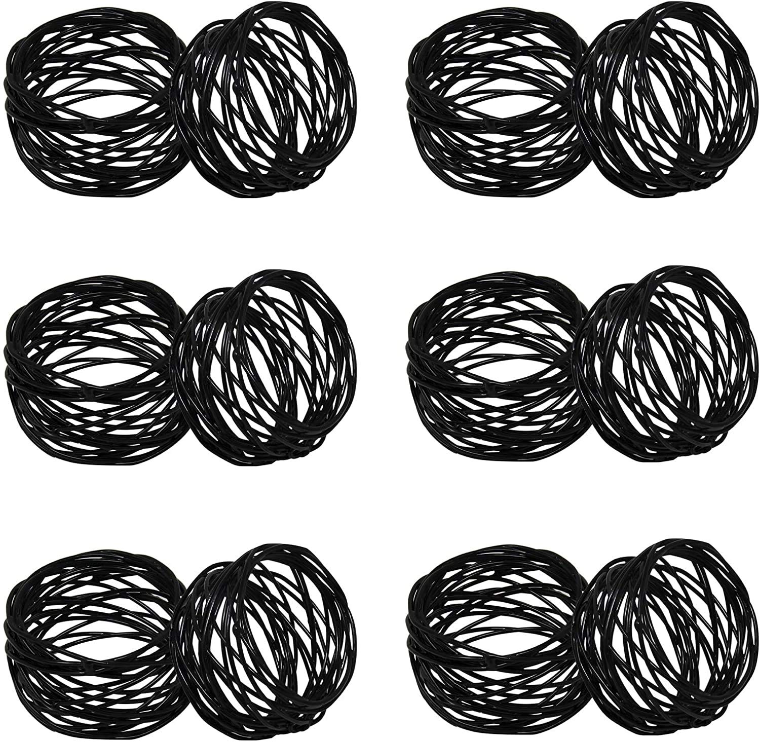 ITOS365 Handmade Round Mesh Black Napkin Rings Holder for Dinning Table Parties Everyday, Set of 12
