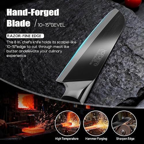 Miniatura 2 de Cuchillo Santoku de 8 pulgadas, cuchillo de chef japonés forjado a mano, núcleo de acero de alto carbono con mango ergonómico de madera negra, caja