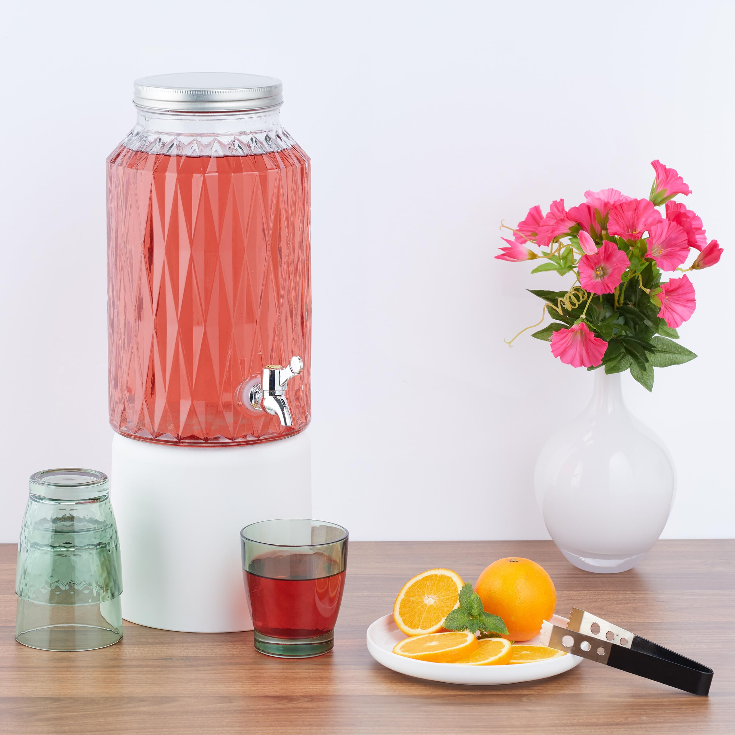 Relaxdays Dispenser in Vetro per Bevande, Erogatore da 5 L con Rubinetto e Coperchio, Distributore Acqua, Bibite e Drink