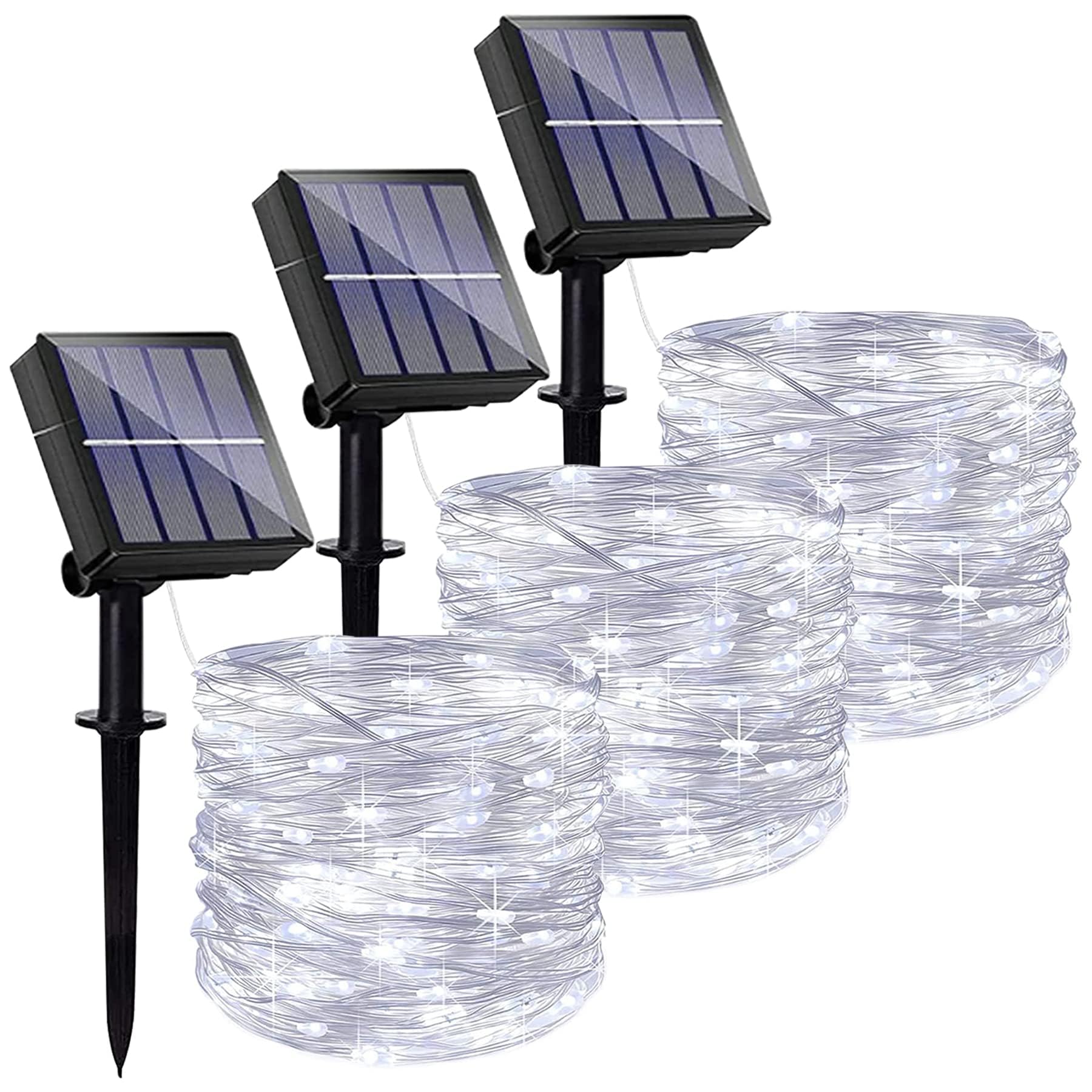 Lezonic Cold White Solar Fairy Lights Outdoor Garden, 3Pack Each 12M 120Led Solar Garden Lights Waterproof Copper Wire String Lights With 8 Modes For Patio Yard Fence Lawn Wedding Party Decorations (Cold White)