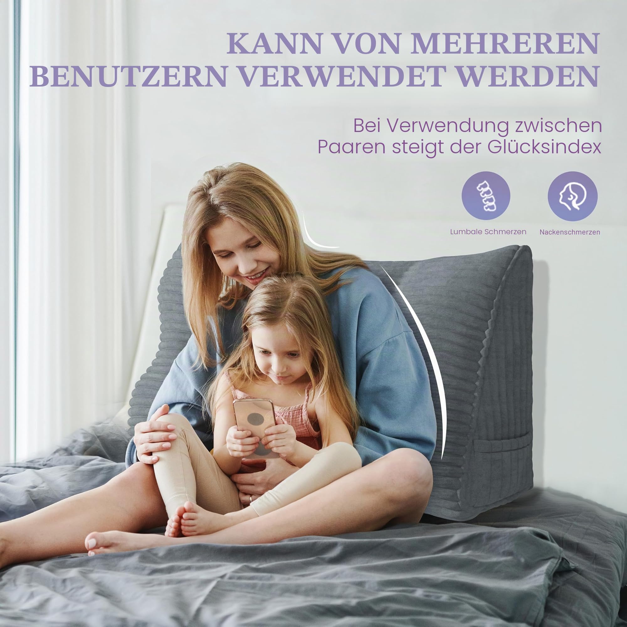 Rückenkissen Keilkissen Rückenlehne Kissen für Bett Sofa Kopfteil Gepolstert Bettkissen Wandkissen Sofakissen Groß Rueckenkissen Couchkissen Dekokissen Kordsamt Grau 100cm
