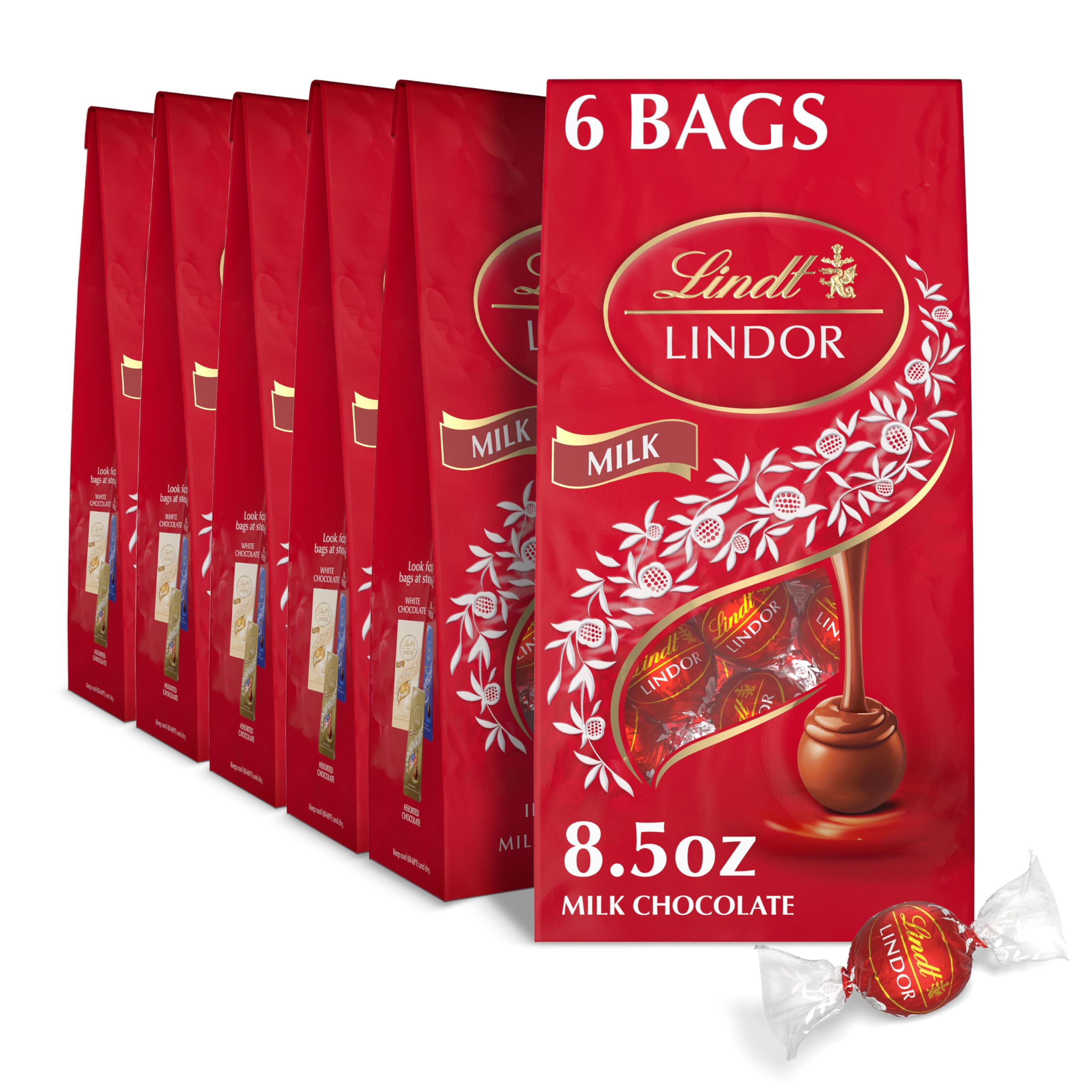 Lindt LINDOR Milk Chocolate Truffles, Milk Chocolate Candy with Smooth, Melting Truffle Center, 8.5 oz. Bag (6 Pack)
