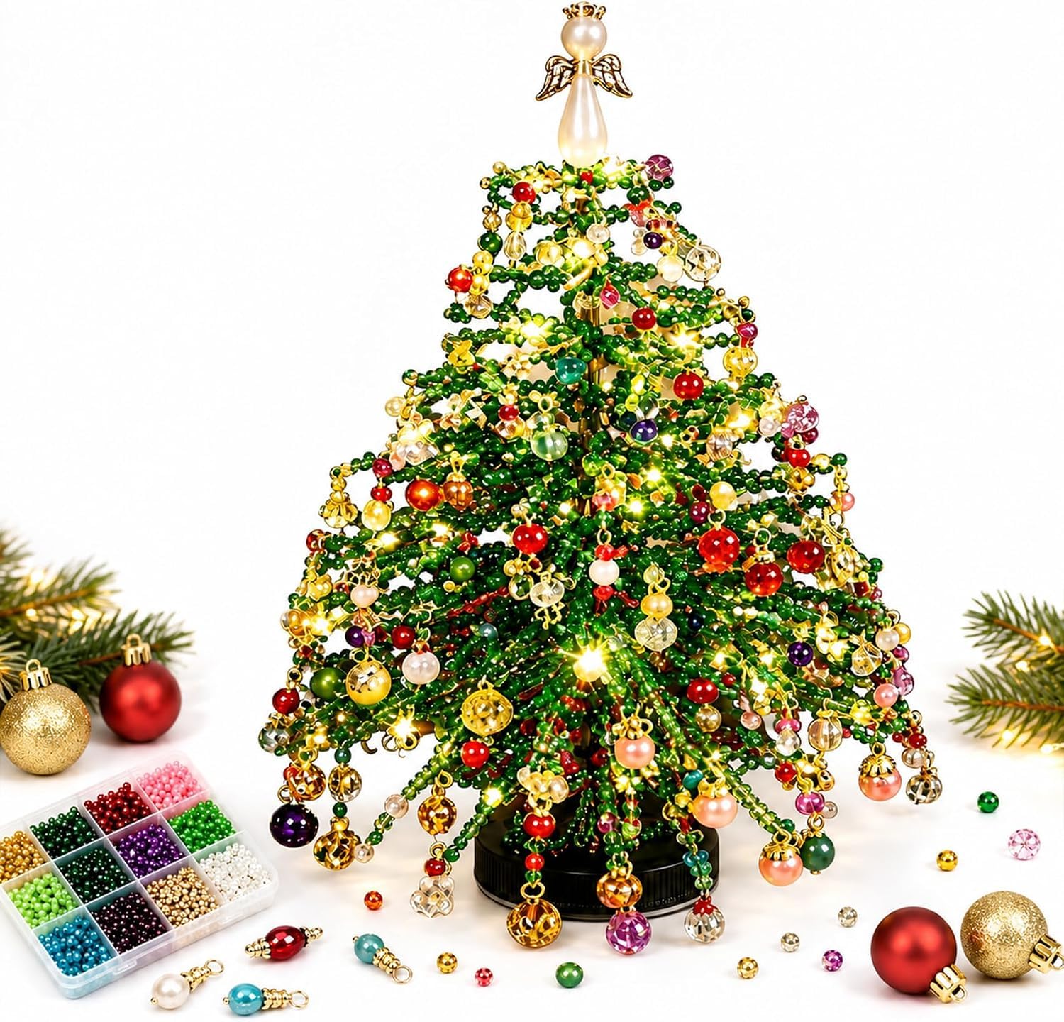 DIY Beaded Christmas Tree Kit 3D Mini Crystal Bead Xmas Craft Set