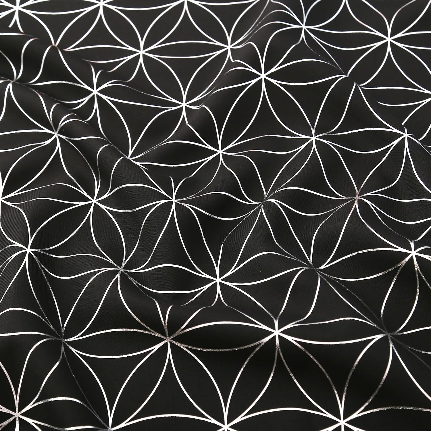 Taisier Home Exclusive Silver Linen Grommet Curtains, Unique Metallic Moroccan Tile Foil Print Black Drapes, Designer Light Filtering Window Treatment for Bedroom Living Room 52" Wx84 L 2 Panels