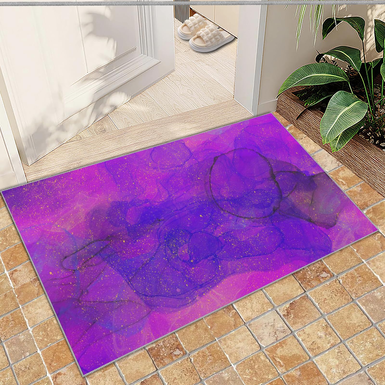 QDJKBL Luxurious Purple Ink Circles, Entrance Rug 60 X 120 Cm Gilded Spot Watercolor Print Doormats, Entrance Carpet Non-Skid for Foyer