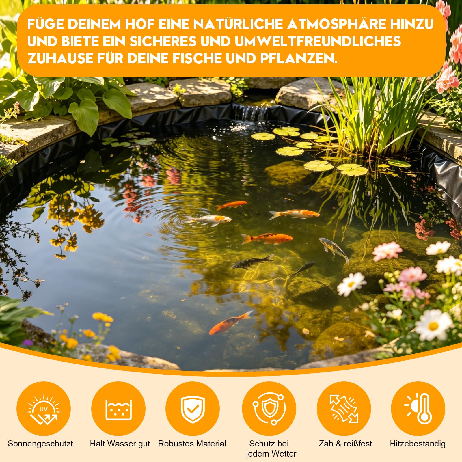 Storystore Teichfolie, 4x6m Teichfolien Schwerlast, Schwarz 0.5mm HDPE Teichfolie Teichmembran Gartenteich Teichplane für Fischteiche, Brunnen, Wassergarten und Wasserfall