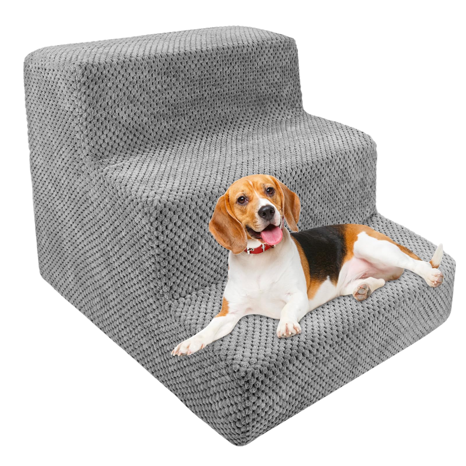 Rampa para Perros 3 Escalones, Escalera Ajustable con Funda Lavable - Para Subir a la Cama, Pequeños