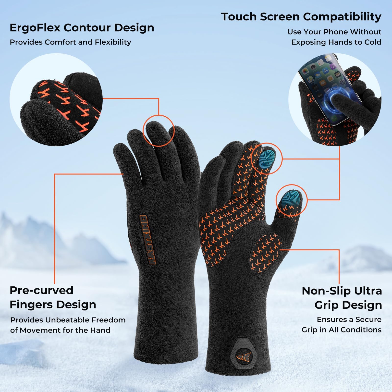 KastKing HydroSense Waterproof Fishing Gloves, 100% Waterproof and Breathable Cold Weather Fishing Gloves, Ideal for Ice Fishing, Winter Fishing & Outdoor Winter Sports, Fishing Gloves Men Women